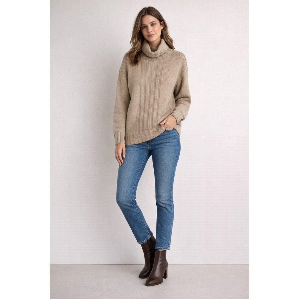 Tatuum Women's XL Beige Ribbed Turtleneck Heavyweight Sweater Wool Blend